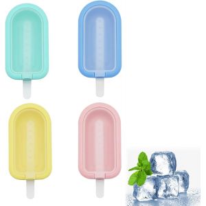 Eryi-Moules À Glace Silicone, Moule À Crème Glacée, 4 Pièces Glace Maison Popsicle, Cavités Popsicle Moule Silicone, Reusable Ice Moulds Avec Des Bâtons En Plastique Avec Couvercles Multicolore Empil - Neuf