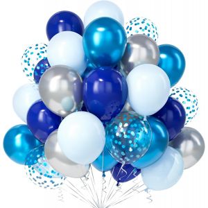 AYUHR-Ballons Bleu Violet Congelé, 30Pièces Bleu Violet Clair Perlé Métal Blanc Confettis Ballon Hélium Fille Garçon Enfant Anniversaire Mariage Douche Nuptiale Mascarade Thème Flocon De Neige Déco - Neuf