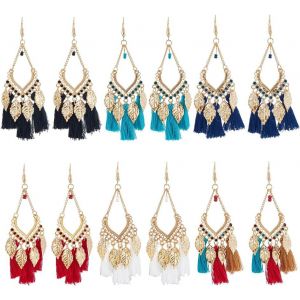 Kal-6 Paire Boucles D'oreilles À Pampilles Bohèmes 6 Couleurs Pour Femmes Boucles D'oreilles Pendantes À Pampilles Vintage Boucles D'oreilles À Franges Colorées Boucle D'oreille Bijoux Cadeaux - Neuf