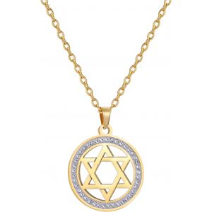 Kal-Collier Étoile De David Pour Femme En Acier Inoxydable Avec Pendentif Hexagonal Juif Classique Avec Pendentif Croix Isael Jewelry Amulette Religieus - Neuf