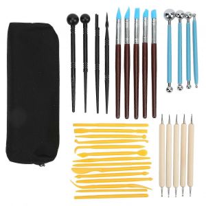 Kit D'outils De Sculpture D'argile 33pcs Ball Stick Silicone Pen Sac De Rangement Portable Diy Fabrication D'argile À Modeler Dotting Tools Kit - Neuf
