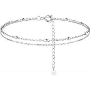 Senior-925 Silver Multilayer Anklet For Women Heart Ball Round Zircon Multiple Styles Anklets With Adjustable Chain Foot Jewelry For Summer Beach[L93] - Neuf