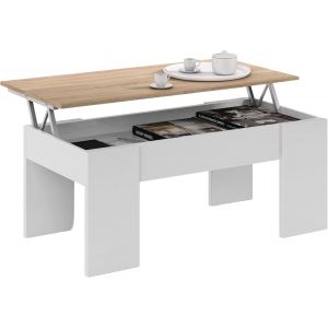 Ulteronixshop-Table basse relevable pour salon ou salle &agrave; manger Blanc &laquo; Artik &raquo; et ch&ecirc;ne canadien, dimensions : 100 cm (largeur) x 50 cm (profondeur) x 45-56 cm (hauteur). Mod&egrave;le LC - Neuf