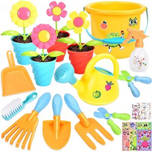 Kit Jardinage Enfant,28 Pièces Outillage de Jardin pour Enfants avec Pelle Arrosoir Rateau Pots de Plantes Seau Plage Set Jardinage Enfant,Jouet Exterieur Outils Jardinage Enfant 3 Ans+ - Neuf