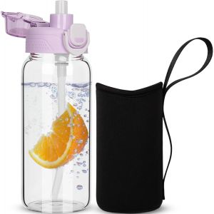 Eryi-0.6l Gourde En Verre Avec Paille, 600ml Bouteille D'eau En Verre Borosilicaté Anti-Fuite Pour Enfants, École - Neuf