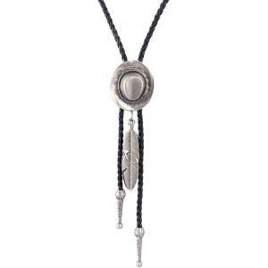 Trahoo-- Cravate Bolo Noir Pour Homme Et Pour Femme Munie D¿Un Chapeau Avec Un Pendentif En Forme De Plume, Cravate Bolo En Cuir Amérindien - Neuf
