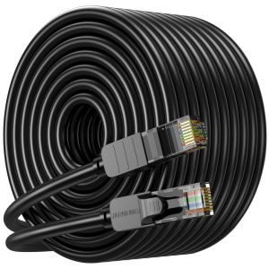 C&acirc;ble Ethernet Cat 6 50M, C&acirc;ble Internet Haute Vitesse 10Gbps, Cordon De Raccordement Lan Rj45 Noir, C&acirc;ble Ethernet Long Pour Jeux, Ordinateur, T&eacute;l&eacute;vision, Routeur, Modem, Bornier - Neuf
