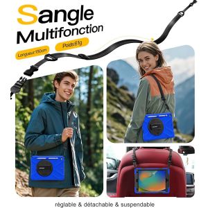 Pour Coque Ipad 9ème/8ème/7ème Génération 10,2 Pouces 2021/2020/2019, Étui De Robuste Avec Film Protection, Porte-Stylet, Support Rotatif À 360° Et Dragonne, Bandoulière, Porte-Crayon, Bleu - Neuf