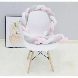 Tour De Lit Bébé Coussin Serpent Coussin Tressé Pare-Chocs Velours 3m - Blanc+Gris+Rose - 300cm - Neuf
