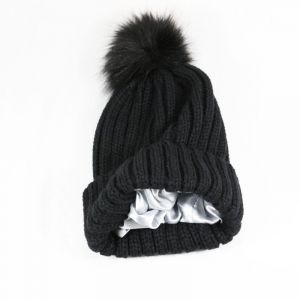 Bonnet D'hiver En Tricot Pour Femme Avec Fausse Polaire, Bonnet Chaud En Tricot Avec Tête De Mort Pour Femme (Noir) - Neuf