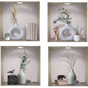 Sticker Muraux 3D Plante de Salon,Autocollant Mural de Plante,Décoration Murale 3D Sticker Plante,Autocollant Muraux Feuille Verte,3D Vases Sticker de Chambre à Coucher Salle de Bain Décoration - Neuf