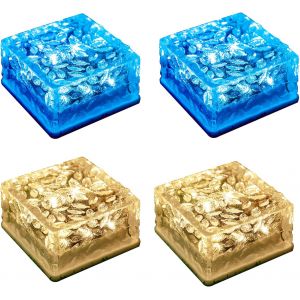 Lampe Solaire D'ext&eacute;rieur En Brique, Pav&eacute;s Solaires En Verre, Lampes Solaires, &Eacute;clairage De Chemin, Cube Solaire En Pierre De Glace, &Eacute;tanche (Blanc Chaud Et Bleu) - Neuf