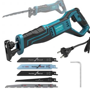 Scie sabre &eacute;lectrique avec 5 lames, 3200 SPM Vitesse variable, changement de lame sans outil, scie sabre &eacute;lectrique filaire pour la coupe du bois et du m&eacute;tal - Neuf