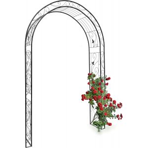 MEVRONISSHOP-Arche &agrave; rosiers tuteur pour roses ob&eacute;lisque Support de plantes grimpantes colonne de Jardin en fer rev&ecirc;tu de poudrage-H x l x P: 226 x 144 x 36,5 cm-noir - Neuf