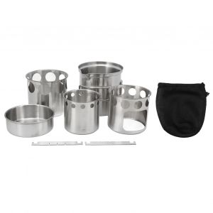 Batterie De Cuisine En Acier Inoxydable, Rechaud De Camping Portable, Ensemble De Casseroles Pour Randonnee En Plein Air - Neuf