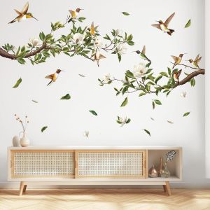ERYI-Stickers Muraux Fleurs De Magnolia Blanc Amovible, Autocollants Muraux Fleur Decoratif Vinyle Adhesif, Décoration Murale Pour La Chambre Salon Cuisine Salle De Bain - Neuf