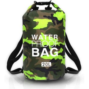 Kalanka-Sac Étanche, Dry Bag 10l 20l 30l A Vec Sangle Réglable, Idéal Pour Activités De Plein Air Et Sports Aquatiques, Kayak, Rafting, Natation, Bateau Canoeing, Plage (Camouflage Vert, 20 Litres) - Neuf