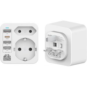 Adaptateur de Voyage 20W &agrave; Charge Rapide 5-en-1 France vers UK 3 USB-A et 1 USB-C Convertit EU 2-PIN Plug Une Utilisation au Royaume-Uni et en Irlande, Duba&iuml;, la Malaisie, Singapour - Neuf
