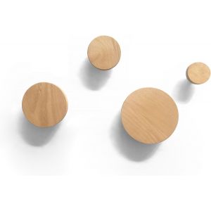 SUBZONAL-Bubble Pat&egrave;re Murale ronde Crochets Muraux en Bois Portemanteau mural pour accrocher sac serviettes et manteaux D&eacute;coration Design Moderne (Lot de 4 H&ecirc;tre) - Neuf