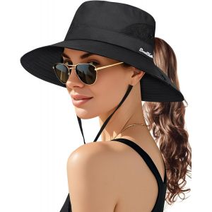 Chapeau De Soleil Femme,Casquette Anti Uv Pliable Chapeaux Large Bord Queue De Cheval Chapeau Outdoor Été Pour Randonnée Pêche Plage Jardinage.[Z264] - Neuf
