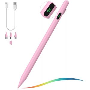 Stylet Pour Écran Tactile, Stylet Universel Compatible Avec Ipad/Iphone/Samsung/Autres Smartphones Et Tablettes Ios/Android, Stylet De Tablettes Avec Affichage De Batterie, Rose - Neuf