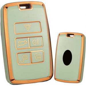 Étui de Protection pour clé de Voiture Land Rover Range Rover Sport Velar Evoque Freelander 2 Discovery Jaguar XF XJ XJL XE Coque de Protection en TPU pour clé de Voiture Doré/Vert - Neuf