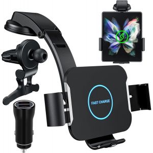 15w Qi Chargeur Induction Voiture, Double Bobine Chargeur Sans Fil Voiture Rapide Automatic Clamping Support Téléphone Voiture Pour Samsung Galaxy Z Fold 6/Z Fold 5/4/3/2 Oppo Find N2 - Neuf
