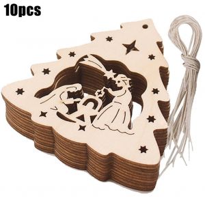 10pcs Plaine des Formes en Bois d'Artisanat Ornement d'Arbre de No&euml;l Accrocher - Neuf