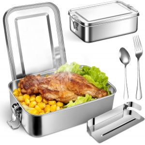 Kalanka-1200ml Bo&icirc;te &Agrave; Lunch En Acier Inoxydable Avec Compartiment, Anti Fuite, Bo&icirc;te &Agrave; Lunch En M&eacute;tal Avec Cuill&egrave;res Et Fourchettes Pour Ecole, Travail, Pique Nique - Neuf