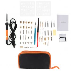 Ensemble de 52 stylos a bois electriques, pyrogravure, fer a souder (prise americaine 110 V, orange) - Neuf