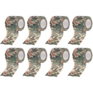 Lot De 8 Rouleaux De Bande Élastique Auto-Adhésive Pour L'extérieur,Muddy Meadow,Camouflage,5 Cm X 4,5 M,Pour Wargame,Chasse,Camping,Sports D'extérieur Et Edc - Neuf