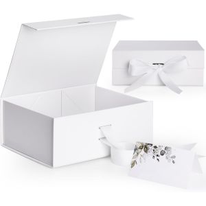 Grande Boîte Cadeau, 22 * 16 * 8.8 Cm Coffrets Cadeaux Pour Cadeaux Avec Couvercles Fermeture Magnétique Contient Une Carte Pour Fête D'anniversaire Blanc Or Rose - Neuf