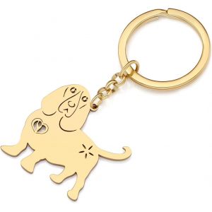 KAL-Porte-Cl&eacute;s Chien Acier Inoxydable Portefeuille Porte-Cl&eacute;s Voiture Bijoux Animaux Amoureux Chiens Cadeaux Femme Filles Porte-Cl&eacute;s Chien - Neuf