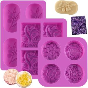 Lot De 3 Moules &Agrave; Savon En Silicone Professionnels-4 Cavit&eacute;s 3d Antiadh&eacute;sif Pour Savonnerie Artisanale,P&acirc;tisserie Diy,Chocolat & Cupcakes-R&eacute;sistants &Agrave; La Chaleur & Faciles &Agrave; Nettoyer - Neuf