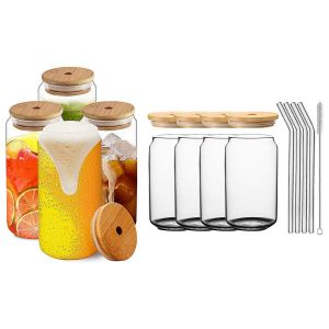 Gobelets &Agrave; Caf&eacute; Glac&eacute; En Verre De 473 Ml (16 Oz) Avec Couvercles, Pailles Et Goupillons De Nettoyage - Lot De 4 - Neuf