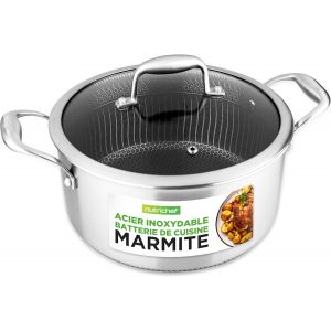 Jexnovashop-Nutrichef Faitout Inox 5l Avec Couvercle En Verre &iquest; Rev&ecirc;tement Antiadh&eacute;sif Dakin, Cuisson Triply, Motif Antirayures Nid D&iquest;Abeille - Neuf