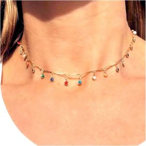 Kal-Boho Collier De Pierres Color&eacute;es Choker Collier De Pierres Arc-En-Ciel Collier De Pierres Or Collier De Couleurs Multiples Collier Choker &Eacute;mail Vintage Bijoux Pour Femmes Et Filles - Neuf