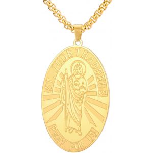 Kal-Collier De Saint Jude Thaddeus Priez Pour Nous En Acier Inoxydable Pendentif Ovale Médaille Religieuse Amulette De Protection Bijoux Catholiques Pour Hommes Femmes - Neuf