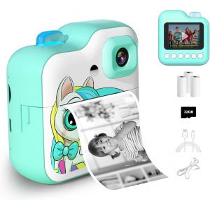 LETNERNY-Appareil Photo Pour Enfants, 2.4 Pouces Enfant Appareil Photo Num&eacute;rique Mini Cam&eacute;ra, Hd 1080P Cam&eacute;ra Vid&eacute;o Enfant Avec Carte De 32 Go& Papier Thermique, Cadeau Pour Enfants 6 Ans Et Plus - Neuf