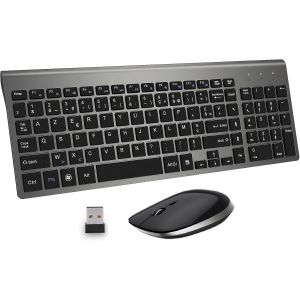 Ensemble Clavier et Souris sans Fil-2.4G Silent Compact Clavier de Souris Pleine Taille Ergonomique pour PC/Portable/Ordinateur/Laptop/TV (Noir) - Neuf