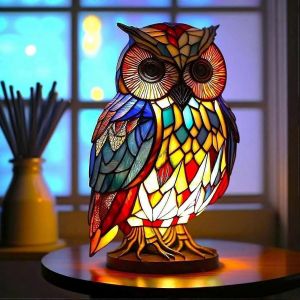 Vitrail animaux forme lampe de table,lampe animal en résine Bohème pour chambre salon bureau à domicile décor cadeau (hibou) - Neuf