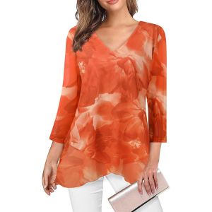Utigh-Femme Blouse Décontracté À Manches Trois-Quarts Chemisier Élégant À Col En V Pour Top Mode - Neuf
