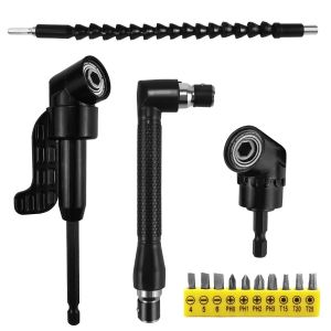 14 Pièces Renvoi d'Angle Visseuse Kit,105° Tournevis Flexible, Rallonge Perceuse Visseuse Flexible pour Perceuse, 1/4"" Embouts Vissage Courts, pour Forets à Angle Droit d'Extension - Neuf