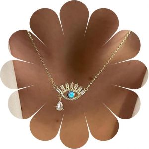 Kal-Collier Pendentif ?il En Cristal Vintage Collier ?il Du Diable En Strass Collier Ras Du Cou En Cz Étincelant Collier Cils En Cz Bijoux Pour Femmes Et Filles (Bleu) - Neuf