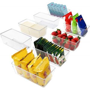 CHAAS-Bac Rangement Frigo et Placard (Lot de 8) - Boite Rangement Refrigérateur 20 cm sans BPA - Bac en Plastique Transparent pour Organiser Salles de Bains, Congélateur, Placard et Tiroir - Neuf