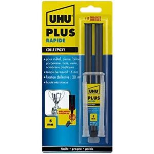 Colle époxy plus rapide - Colle époxy 2 composants, super forte, très rapide et précise, serringue avec canule auto-mélangeuse, transparent, 15g - Neuf