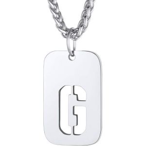 Kal-Plaque Militaire Personnalisable Pendentif Identi Femme Collier Homme Lettre Initial A-Z Pr&eacute;nom Gravure Acier Inoxydable Chaine Argent&eacute;/Plaque Or-Bijoux Cadeau No&euml;l F&ecirc;tes Des M&egrave;res P&egrave;res - Neuf