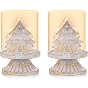 Lot de 2 Chandeliers bougeoirs en M&eacute;tal Blanc Pilier bougeoirs (Arbre), l'Ouragan de la D&eacute;tresse D&eacute;tenteurs de la Bougie Pr&eacute;f&eacute;r&eacute; Pi&egrave;ces pour la Table de No&euml;l Manteau de la Chemin&eacute;e de D&eacute;coration, Bl - Neuf