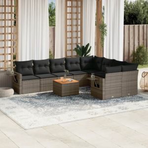 Prolenta Premium - Salon De Jardin Avec Coussins 10 Pcs Gris R&eacute;sine Tress&eacute;e - Neuf