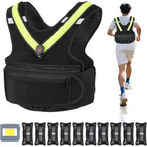 Boosteady Gilet Lest&eacute; Homme 20lbs - Veste Poids R&eacute;glable Avec Bande R&eacute;fl&eacute;chissante & Lampe Led Pour Course Et Musculation. - Neuf